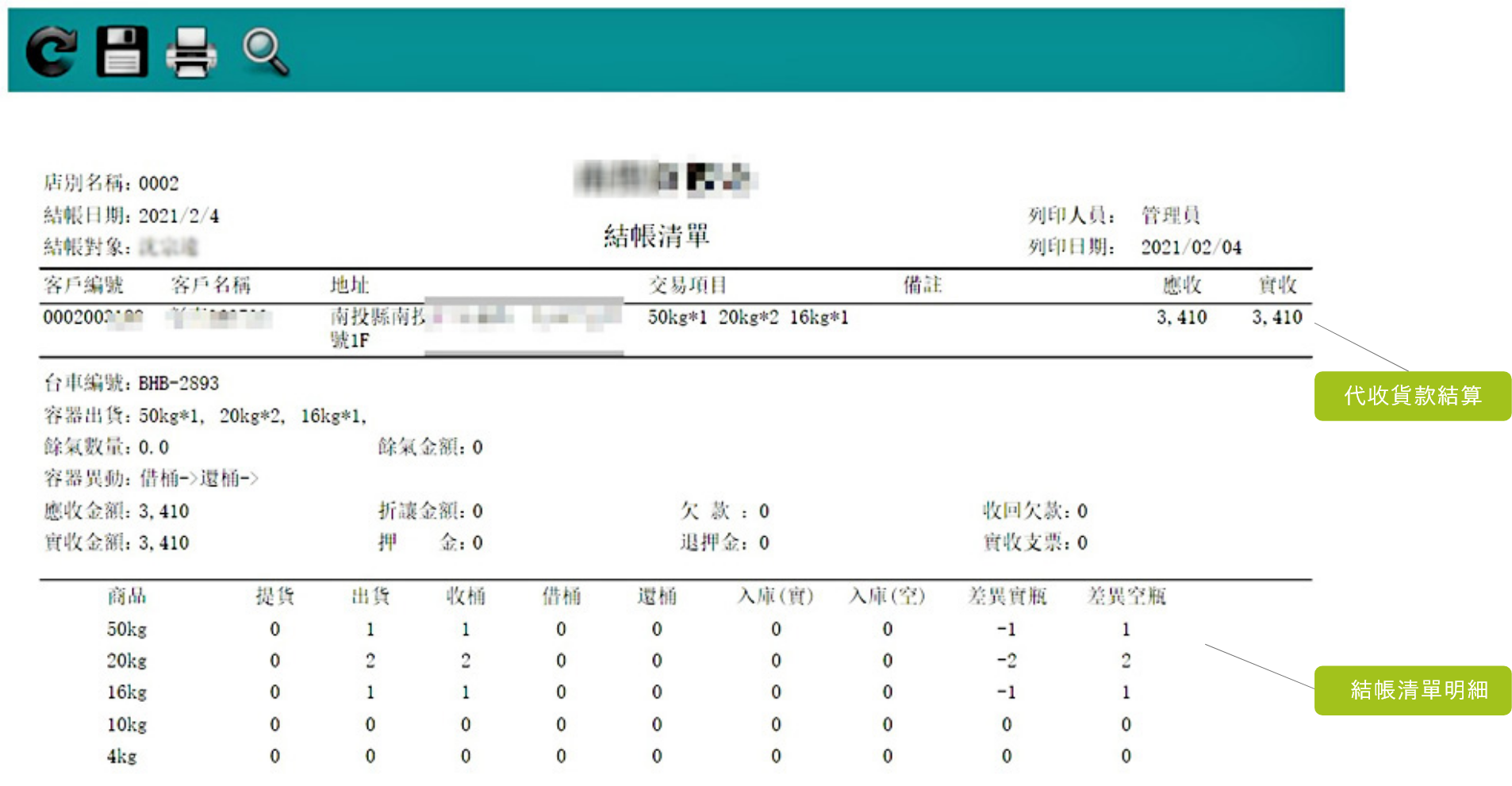 當日結算清單